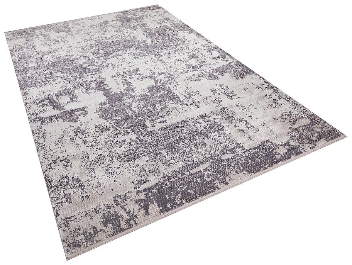 7x10 ft, Modern Abstract Distressed Area Rug in Grey and Silver