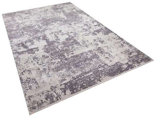 7x10 ft, Modern Abstract Distressed Area Rug in Grey and Silver