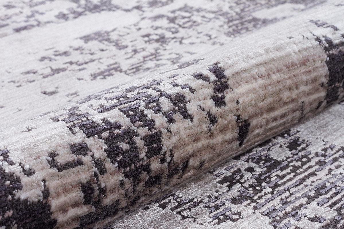 7x10 ft, Modern Abstract Distressed Area Rug in Grey and Silver