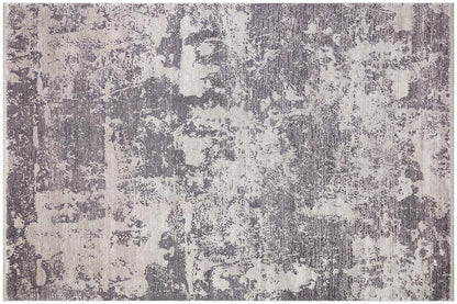7x10 ft, Modern Abstract Distressed Area Rug in Grey and Silver