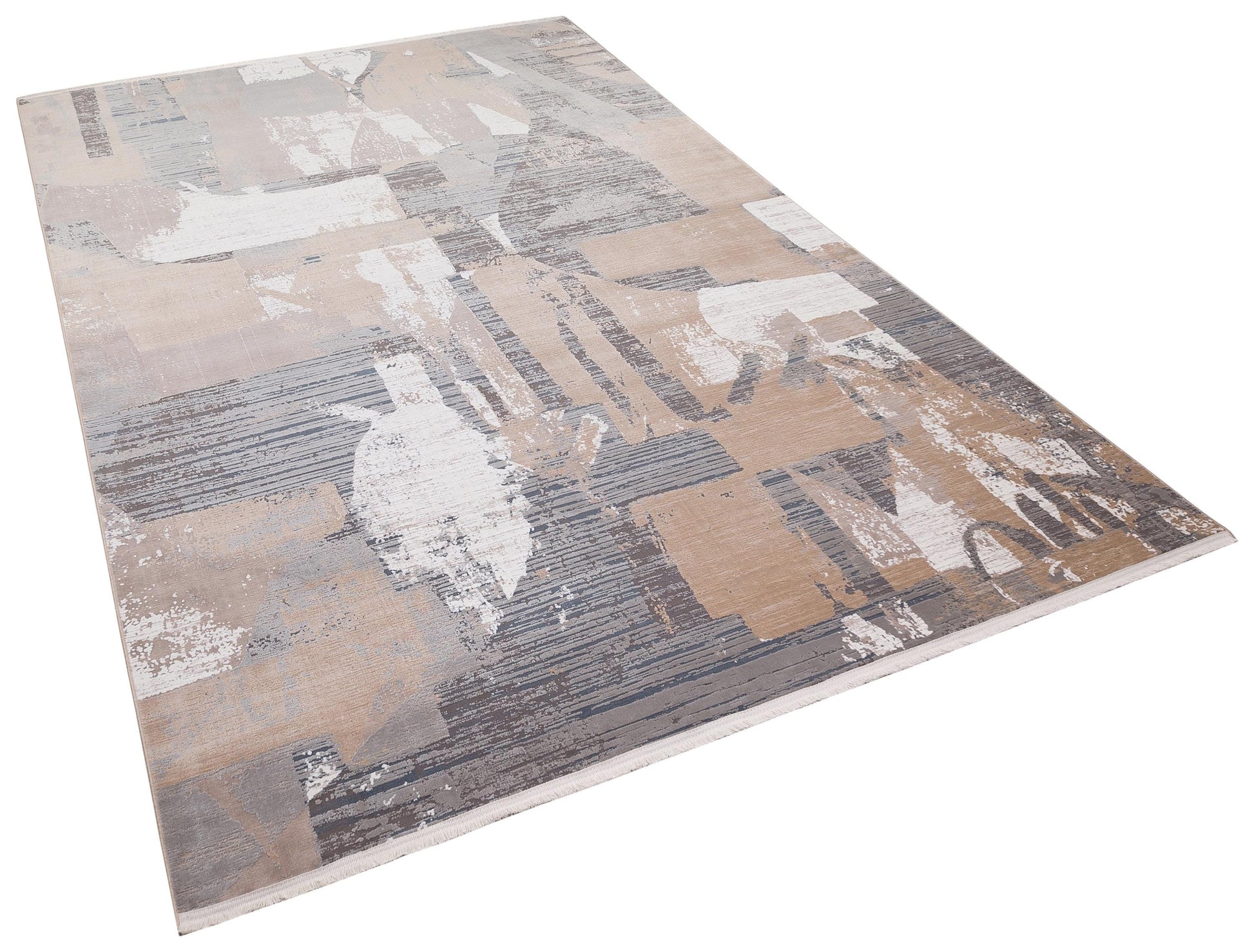 7x10 ft, Modern Abstract Geometric Area Rug - Earth Tones and Slate Gray