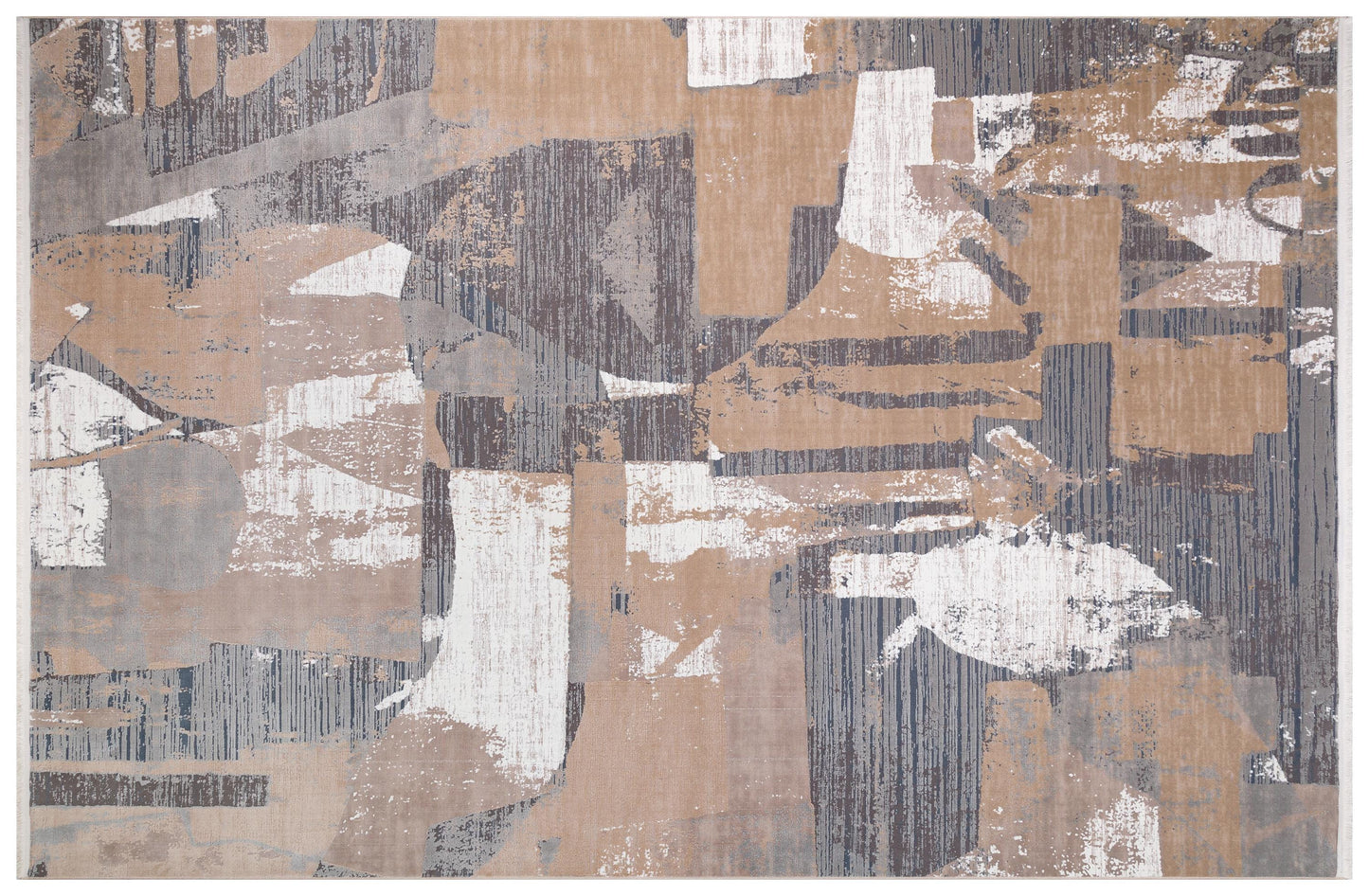 7x10 ft, Modern Abstract Geometric Area Rug - Earth Tones and Slate Gray