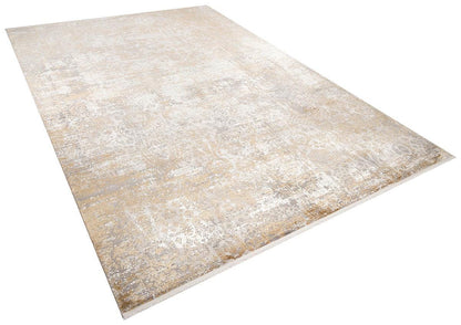 8x11 ft, Vintage-Inspired Distressed Damask Area Rug - Abstract Gold and Silver Gray Rug