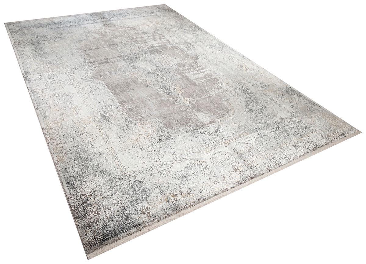 8x11 ft, Vintage Medallion Area Rug in Distressed Charcoal and Slate