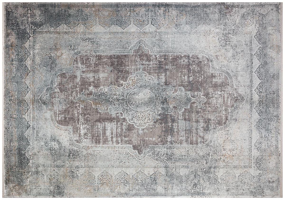 8x11 ft, Vintage Medallion Area Rug in Distressed Charcoal and Slate