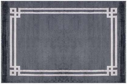 8x11 ft, Modern Geometric Border Area Rug in Charcoal and Silver