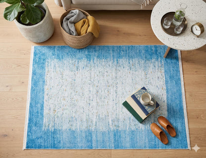 Blue Abstract Area Rug, Modern Minimalist Scandinavian Carpet, Soft Living Room Floor Rug