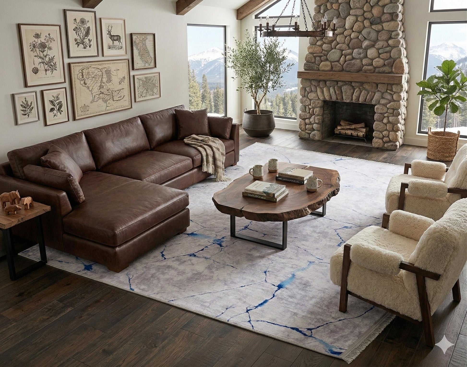 Modern Marble Area Rug – Blue Vein Abstract Carpet, Contemporary Living Room Floor Rug