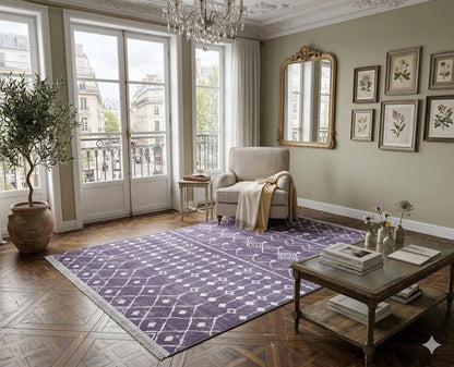 Purple Geometric Tribal Moroccan Style Rug, Scandinavian Living Room Carpet