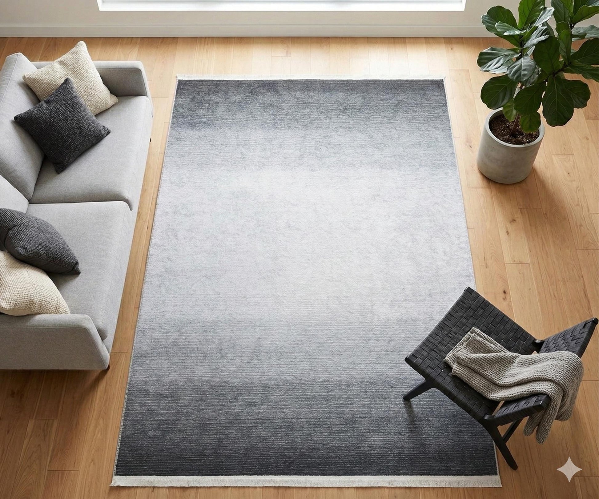 Washable Grey Ombre Area Rug, Modern Minimalist Living Room Carpet