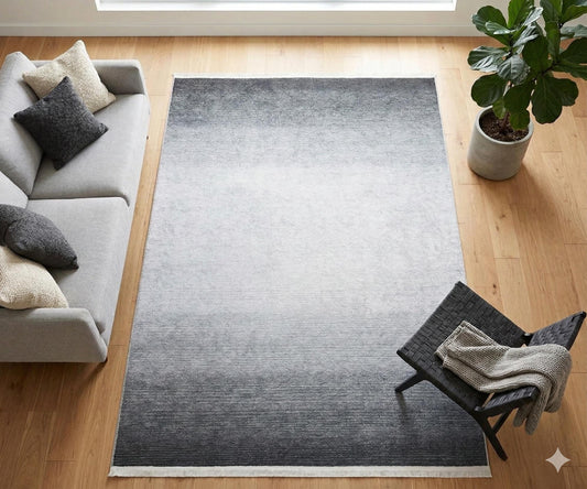 Washable Grey Ombre Area Rug, Modern Minimalist Living Room Carpet
