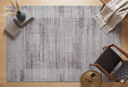 Washable Modern Abstract Area Rug – Distressed Gray Textured Carpet