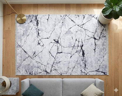 Modern Marble Area Rug – Abstract Stone Pattern, Washable Living Room Carpet