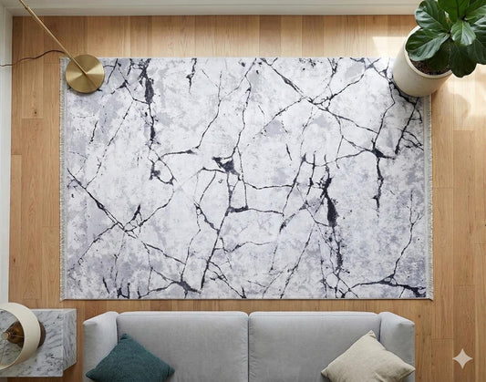 Modern Marble Area Rug – Abstract Stone Pattern, Washable Living Room Carpet