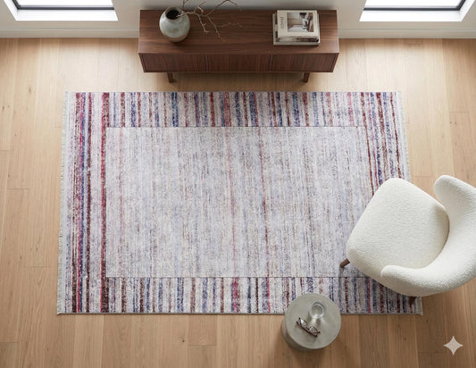 Modern Minimalist Washable Rug | Distressed Abstract Stripes