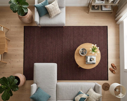 Dark Burgundy Striped Area Rug | Washable Ribbed Carpet, Pet Friendly Non-Slip Home Decor