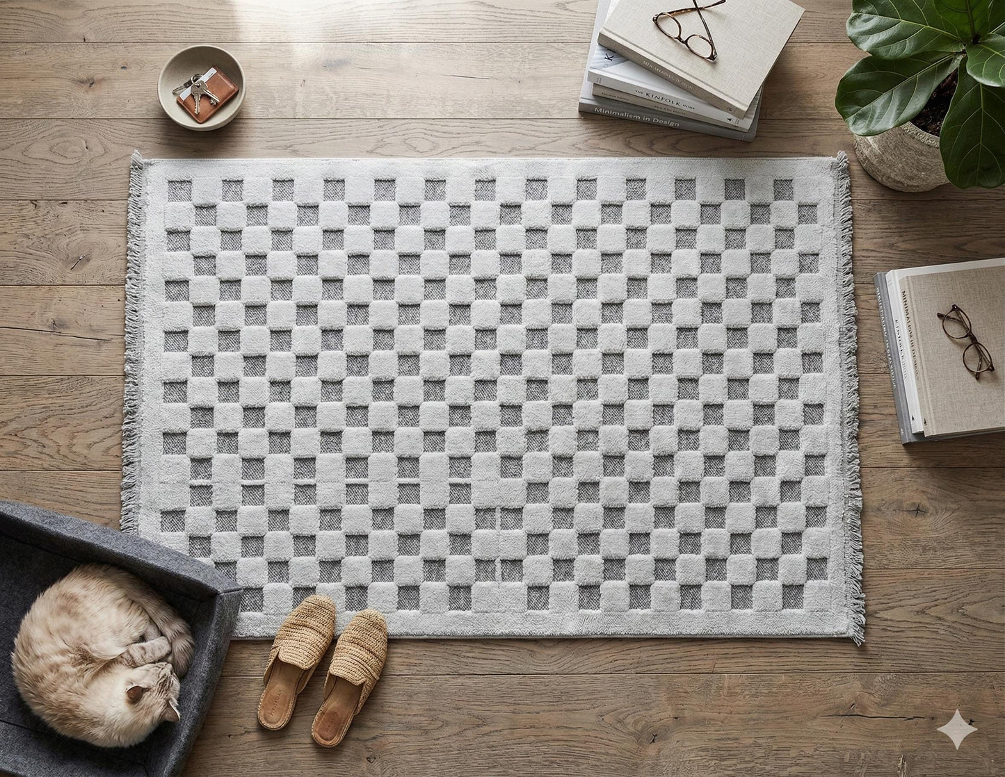 Contemporary Gray Basketweave Textured Area Rug – Modern Solid Neutral Carpet