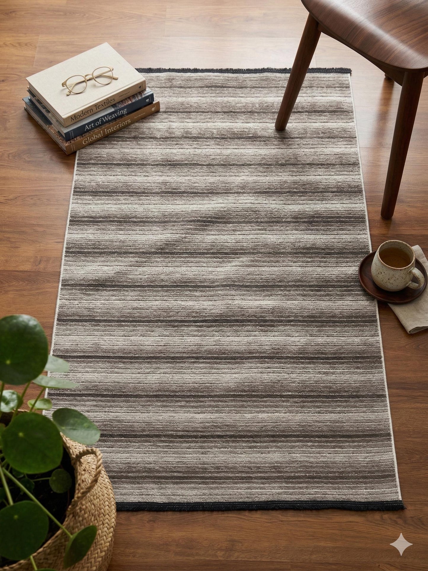 Modern Beige Striped Area Rug – Textured Contemporary Floor Carpet for Living Room & Office