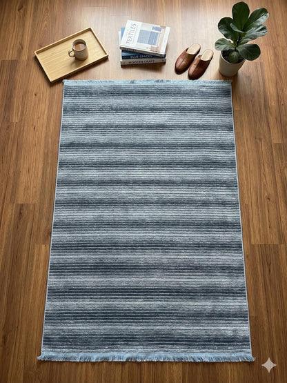 Modern Blue Striped Area Rug – Textured Contemporary Floor Carpet for Living Room & Office
