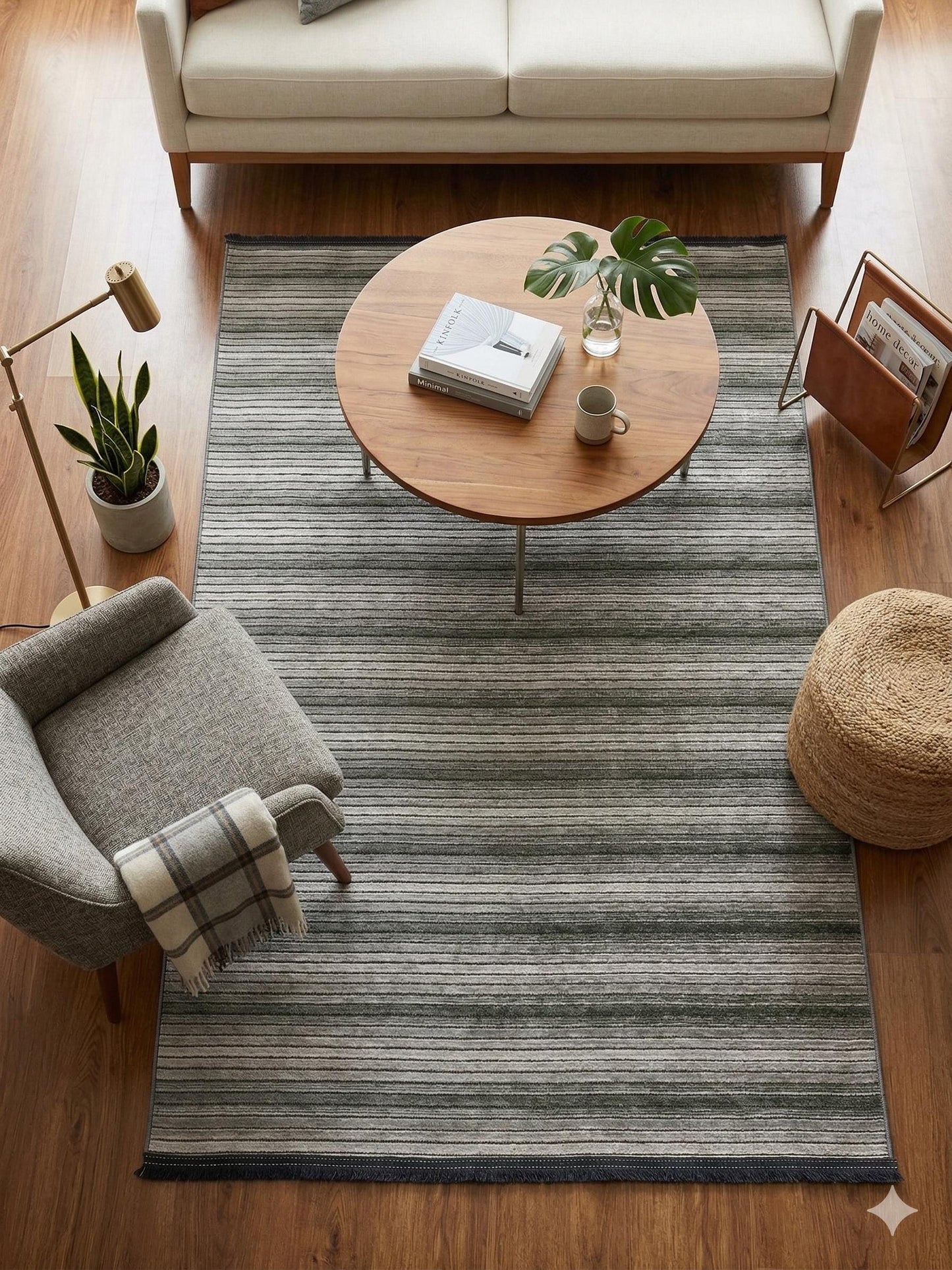 Modern Silver Striped Area Rug – Textured Contemporary Floor Carpet for Living Room & Office