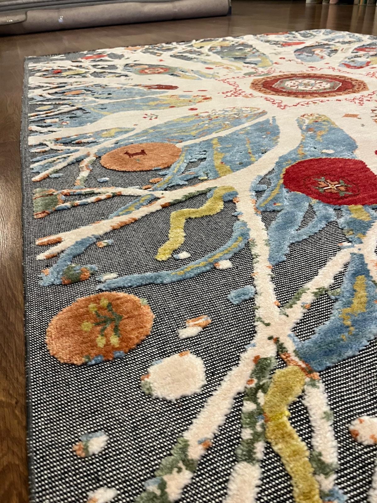 7x10ft, Tree of Life Wool Rug, Designed Folk Art Area Rug, Bohemian Nature Decor