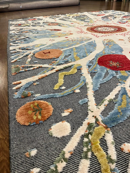 7x10ft, Tree of Life Wool Rug, Designed Folk Art Area Rug, Bohemian Nature Decor
