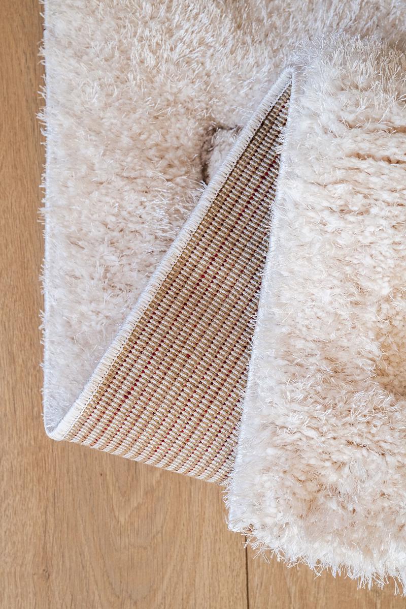 Contemporary Beige Shaggy Area Rug with Geometric Border – Soft High Pile Modern Carpet