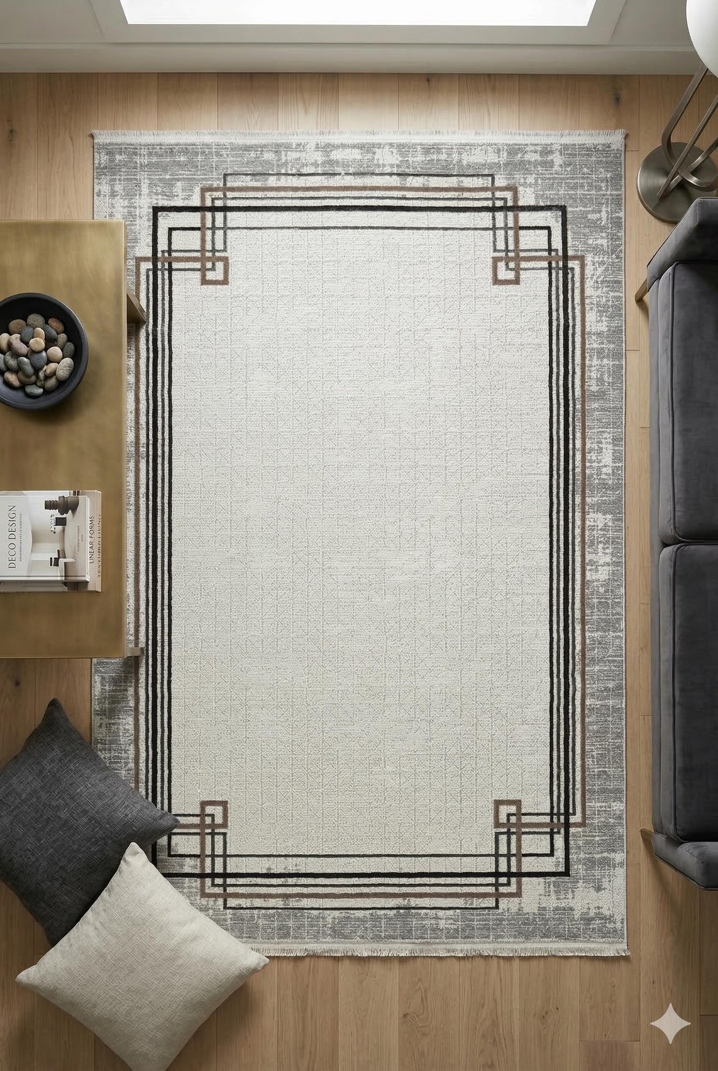 Modern Art Deco Border Rug – Geometric Neutral Area Rug (200x300 cm)