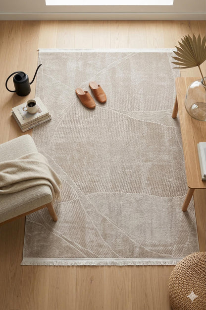 Modern Abstract Area Rug – Beige Neutral Line Art Carpet (200x300 cm)