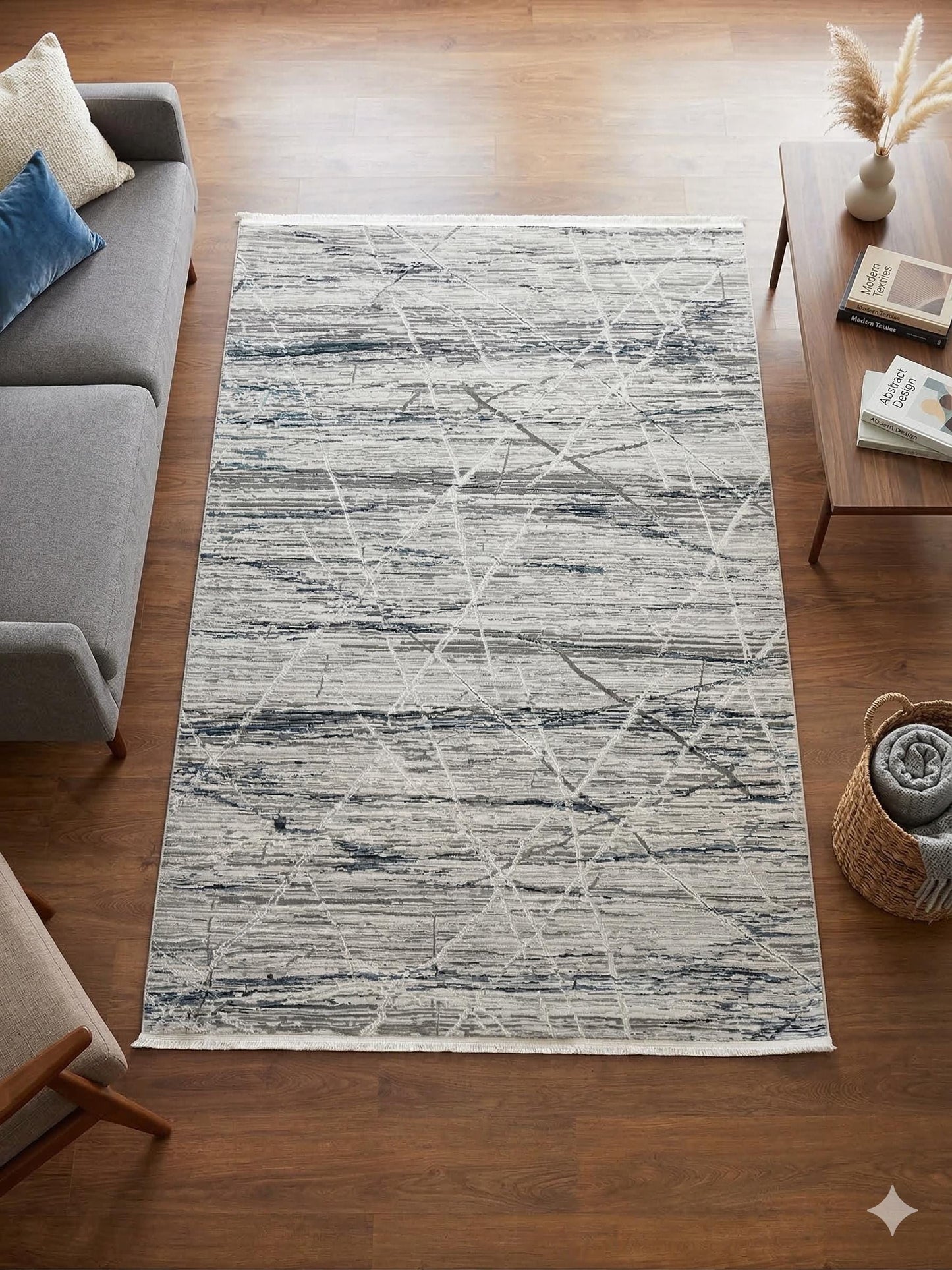 Modern Abstract Area Rug – Distressed Linear Design, Pastel Tones, 160x230cm