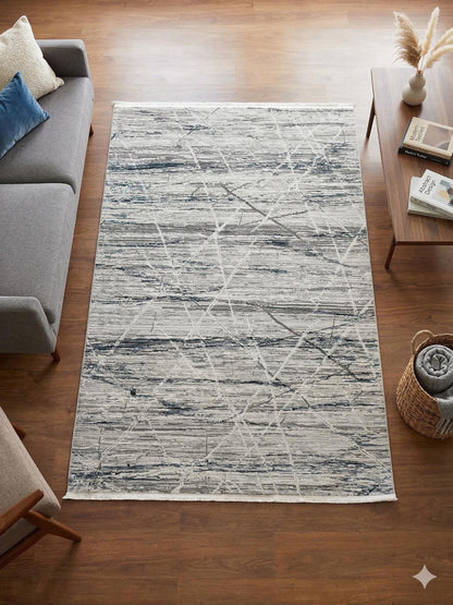 Modern Abstract Area Rug – Distressed Linear Design, Pastel Tones, 160x230cm