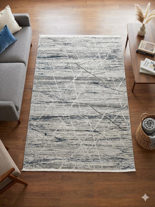 Modern Abstract Area Rug – Distressed Linear Design, Pastel Tones, 160x230cm