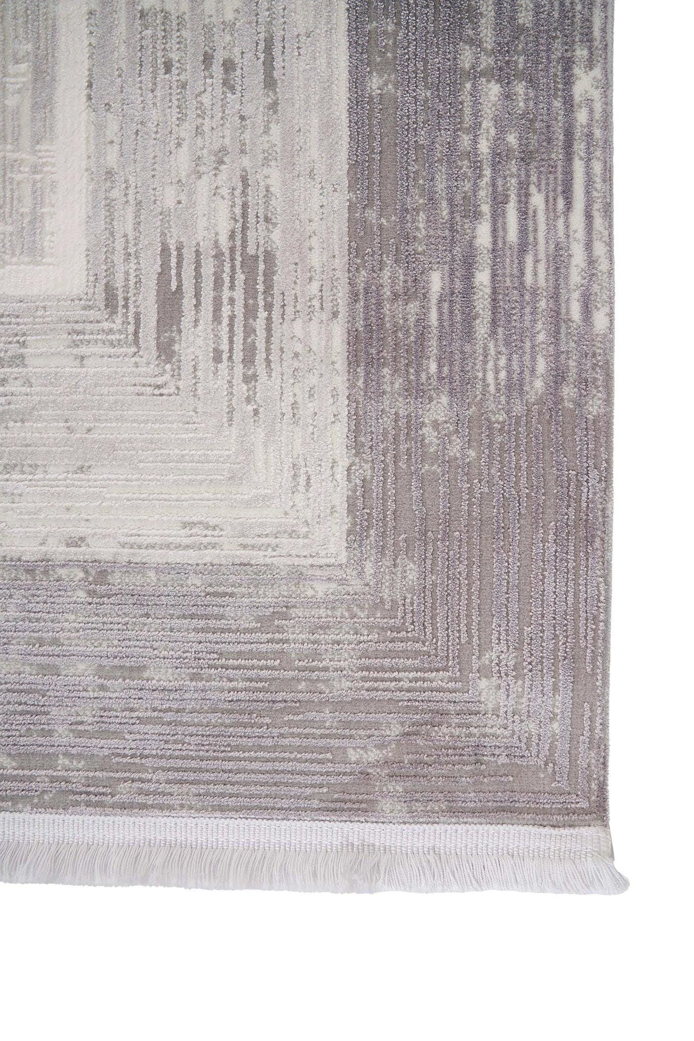 Modern Geometric Area Rug – Cream Grey Minimalist Border Design – Soft Neutral Carpet