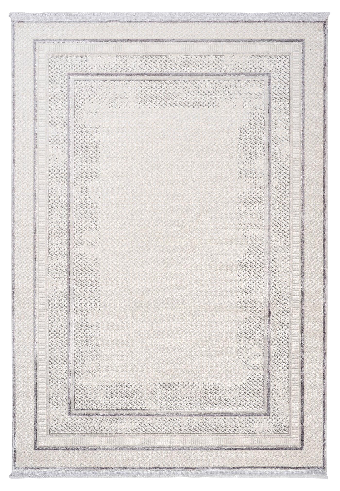 Modern Geometric Area Rug – Cream Grey Minimalist Border Design – Soft Neutral Carpet