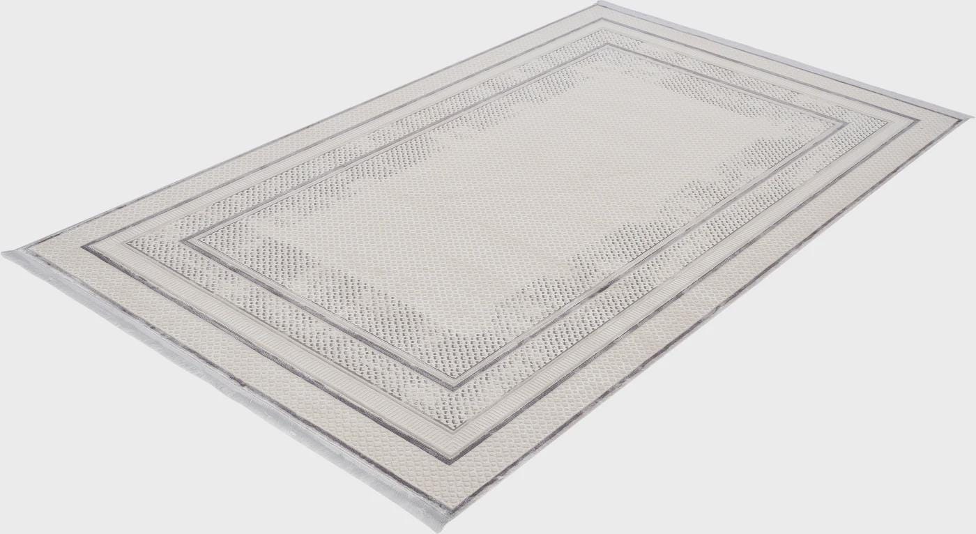Modern Geometric Area Rug – Cream Grey Minimalist Border Design – Soft Neutral Carpet