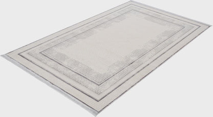Modern Geometric Area Rug – Cream Grey Minimalist Border Design – Soft Neutral Carpet