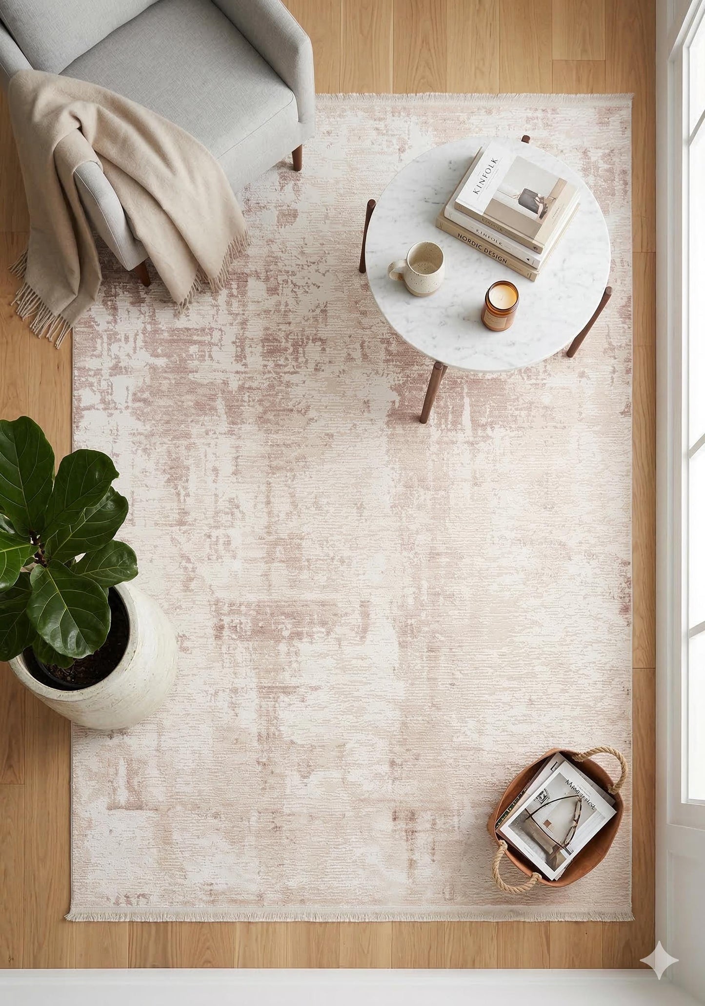 Modern Abstract Distressed Area Rug – Neutral Beige Cream Living Room Carpet
