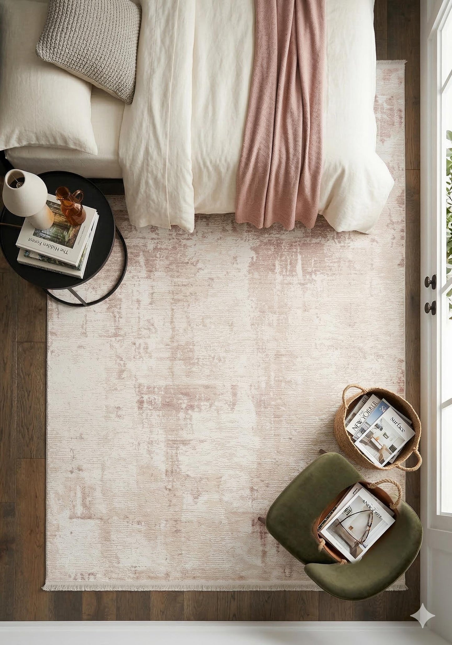Modern Abstract Distressed Area Rug – Neutral Beige Cream Living Room Carpet