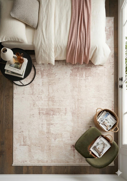 Modern Abstract Distressed Area Rug – Neutral Beige Cream Living Room Carpet