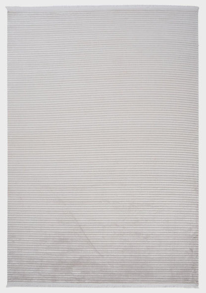 Cream Acrylic Area Rug – Modern Scandi Linear Textured Carpet