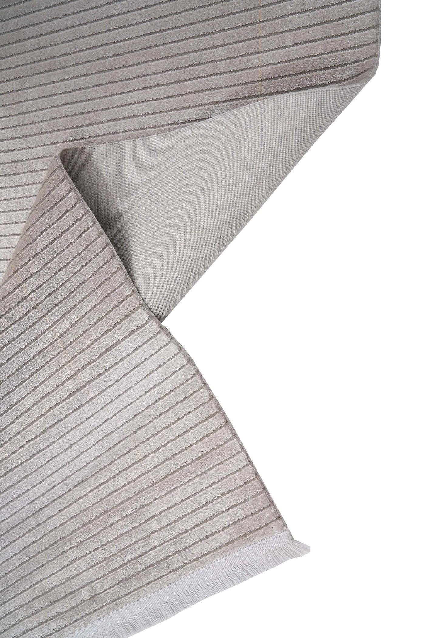 Cream Acrylic Area Rug – Modern Scandi Linear Textured Carpet