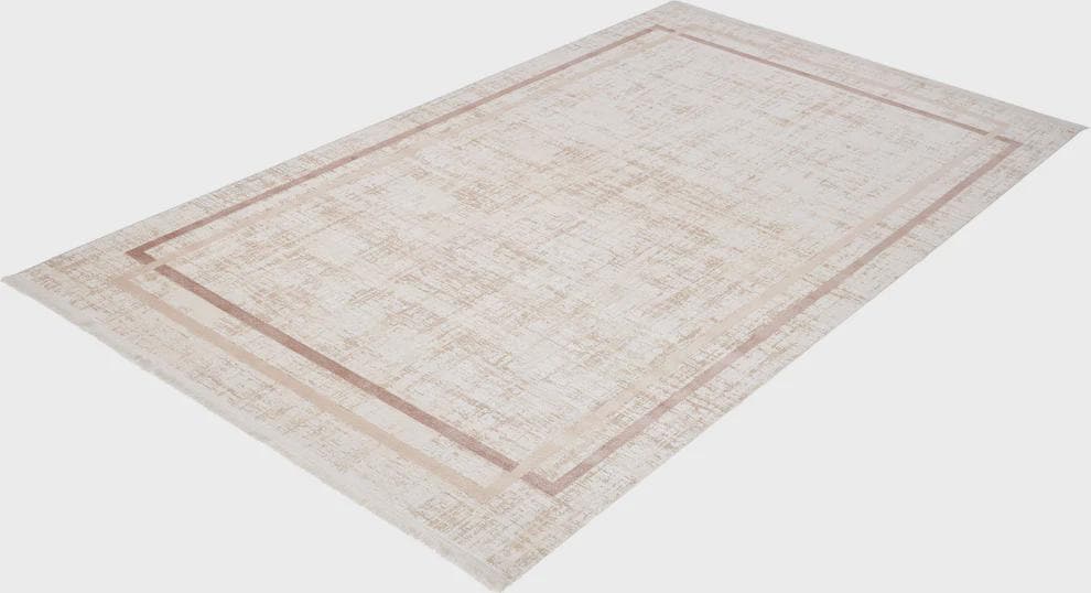 Modern Camel Cream Bordered Acrylic Area Rug – Minimalist Living Room Carpet