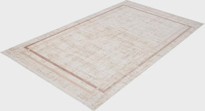 Modern Camel Cream Bordered Acrylic Area Rug – Minimalist Living Room Carpet