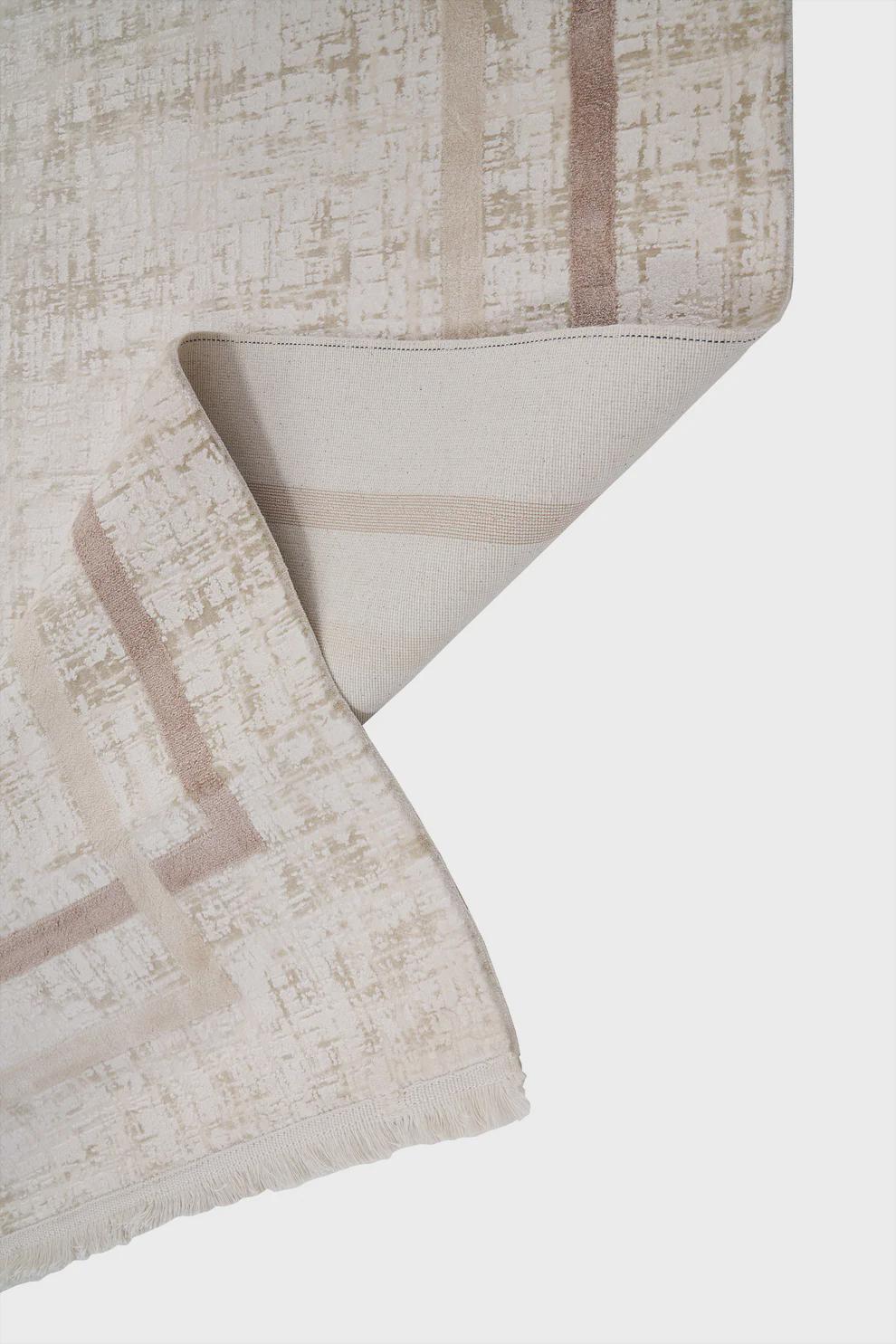 Modern Camel Cream Bordered Acrylic Area Rug – Minimalist Living Room Carpet