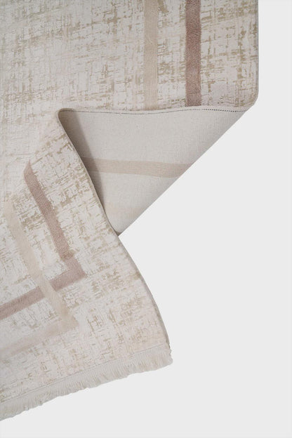 Modern Camel Cream Bordered Acrylic Area Rug – Minimalist Living Room Carpet