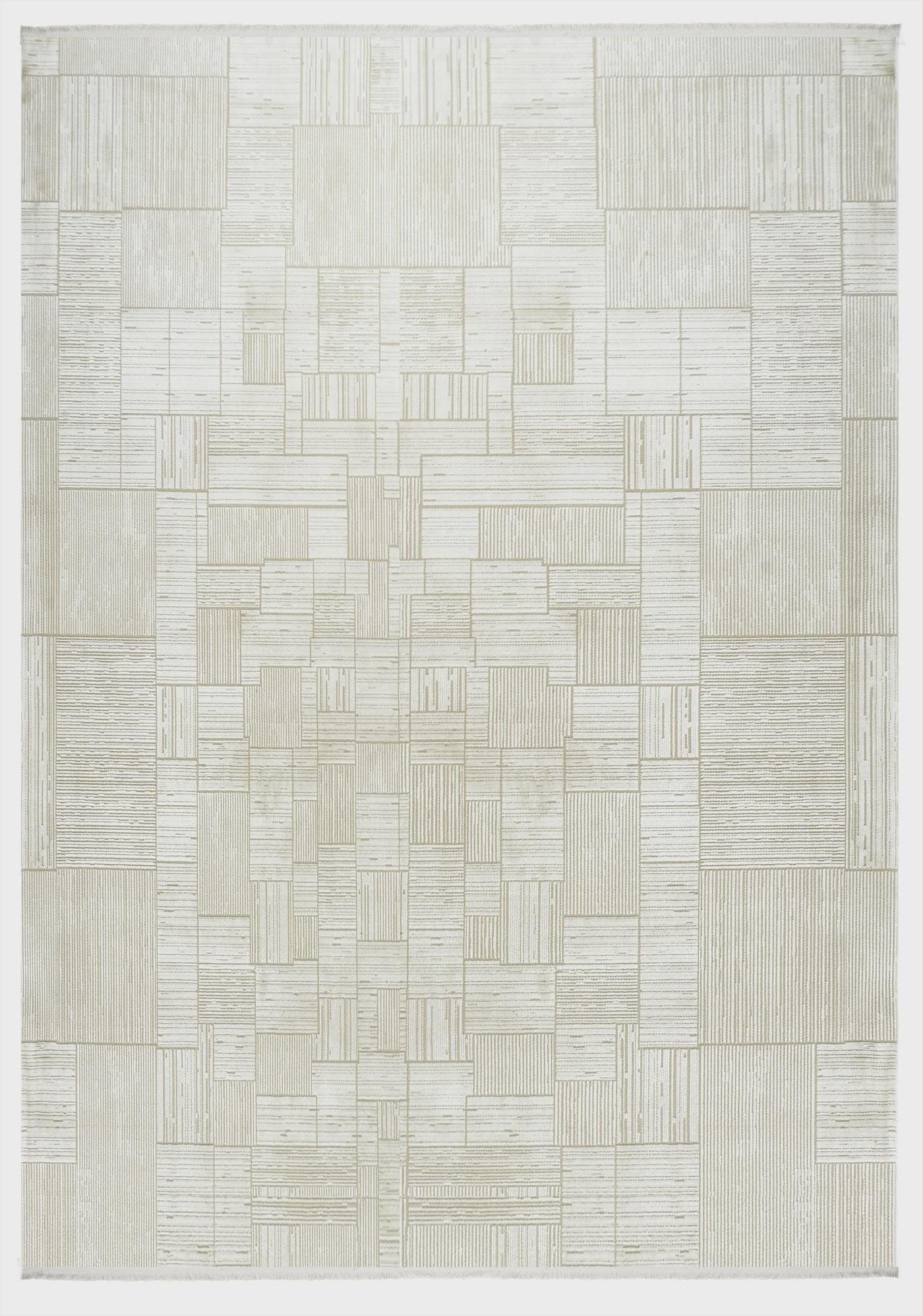 7x10ft, Modern Pearl Geometric Area Rug, Bamboo Silk Viscose Grid Carpet