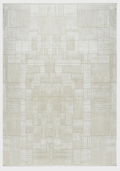 7x10ft, Modern Pearl Geometric Area Rug, Bamboo Silk Viscose Grid Carpet