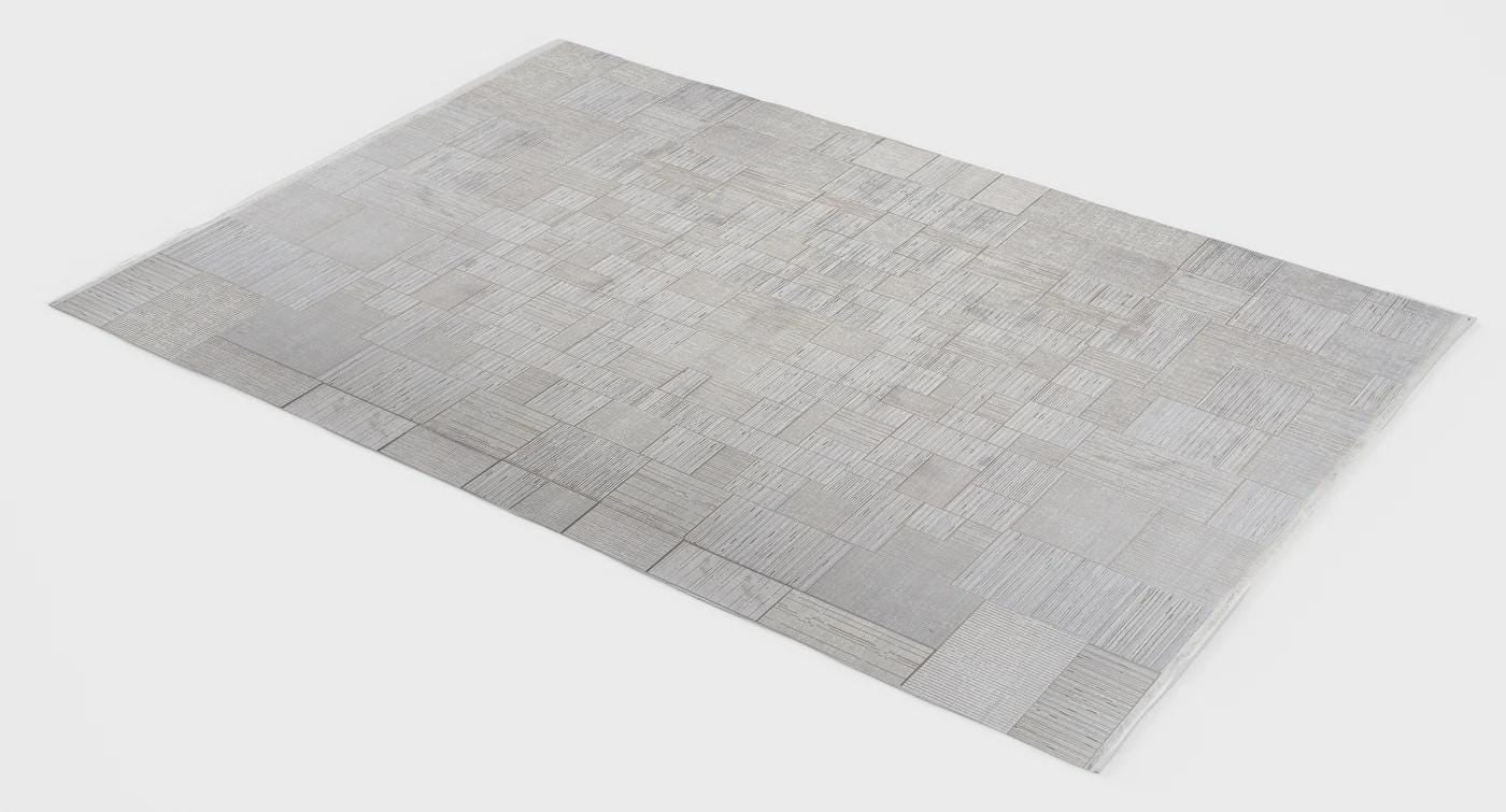 7x10ft, Modern Geometric Area Rug, Silver Grey Bamboo Silk Carpet, Abstract Line Design