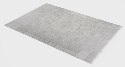 7x10ft, Modern Geometric Area Rug, Silver Grey Bamboo Silk Carpet, Abstract Line Design