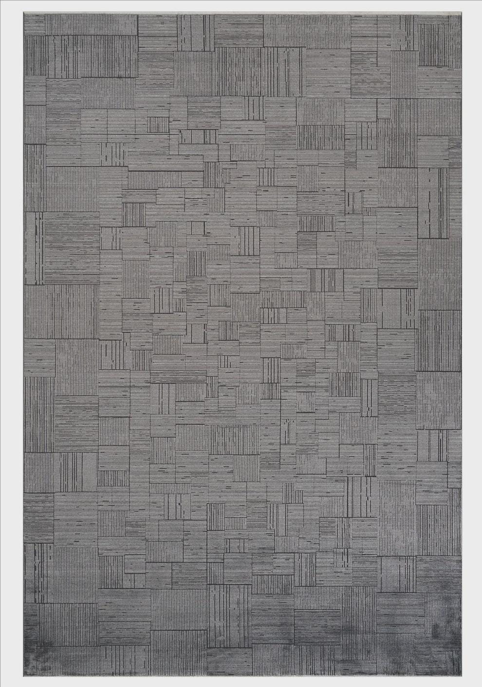 7x10ft, Modern Ash Grey Geometric Area Rug, Bamboo Viscose Blend, Abstract Linear Pattern